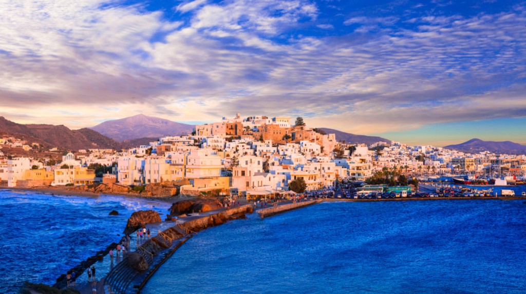 Naxos island over sunset, Greece,