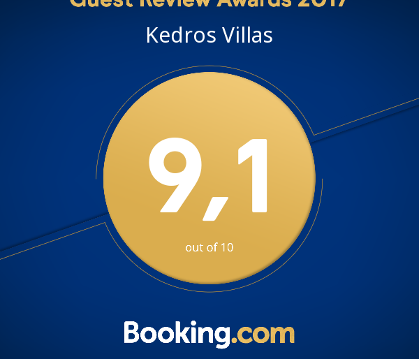 Kedros Villas wins Booking.com Guest Review Award 2017